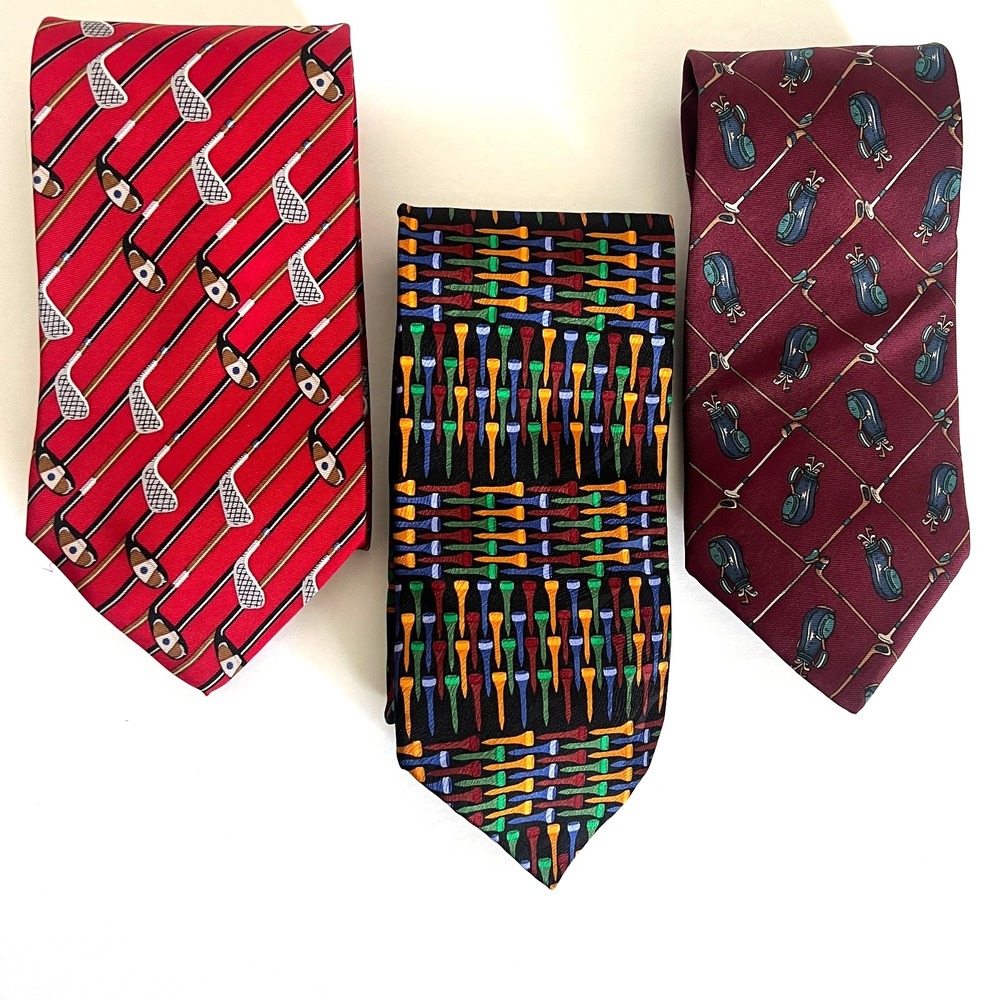 Lot of 3 Mens‎ Golf Themed 100% Silk Ties Neckties Made in USA Novelty Print